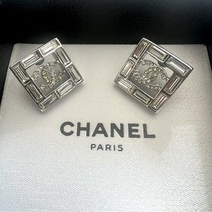 Chanel Square Baguette and cc crystal earrings